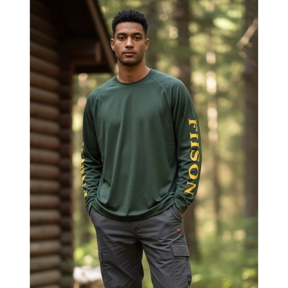 CC Filson Mens Sz LG Long Sleeve Barrier Fishing Performance T-Shirt Green